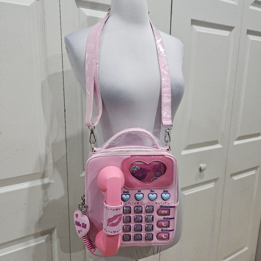 Unique Fun Dolls Kill Sugar Thrillz Pink Phone Love Line Crossbody Bag Purse - Picture 12 of 16